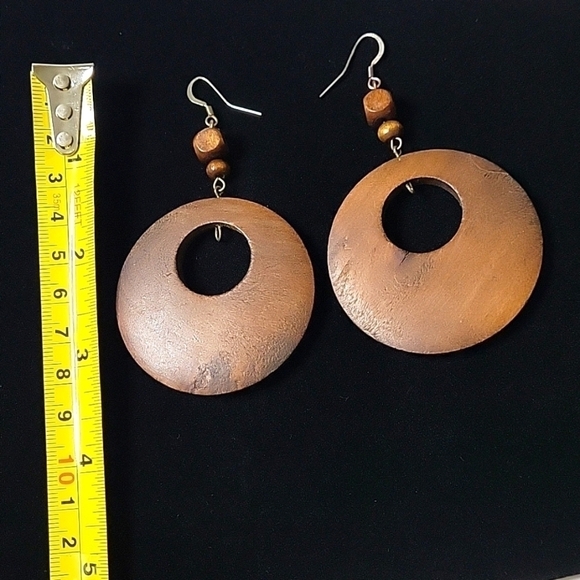 Wooden hoop earrings/ boho/ bohemian - Picture 2 of 3